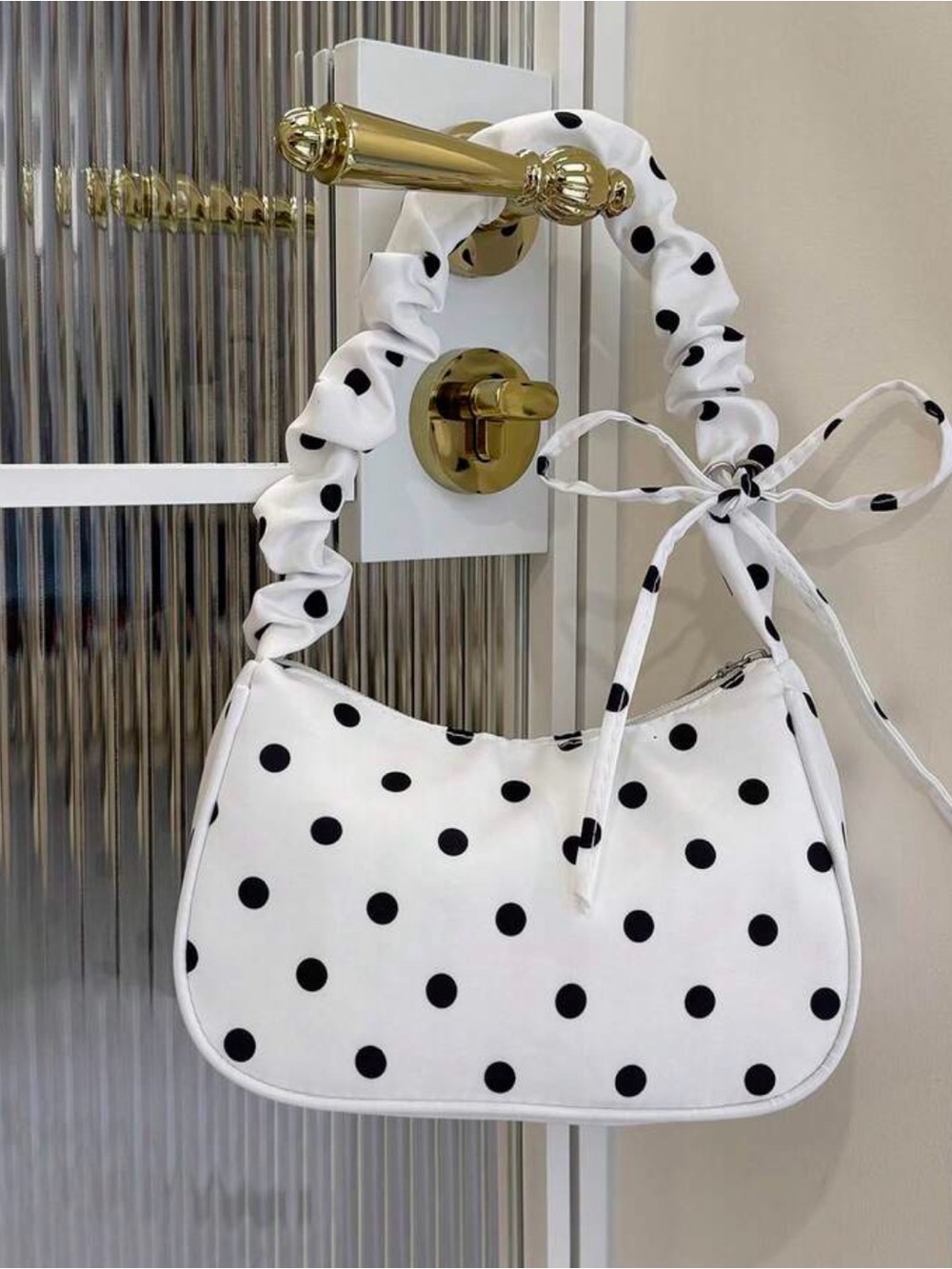 SHEIN Black Polka Dot Scrunchie Handle Shoulder Bag - White/Black